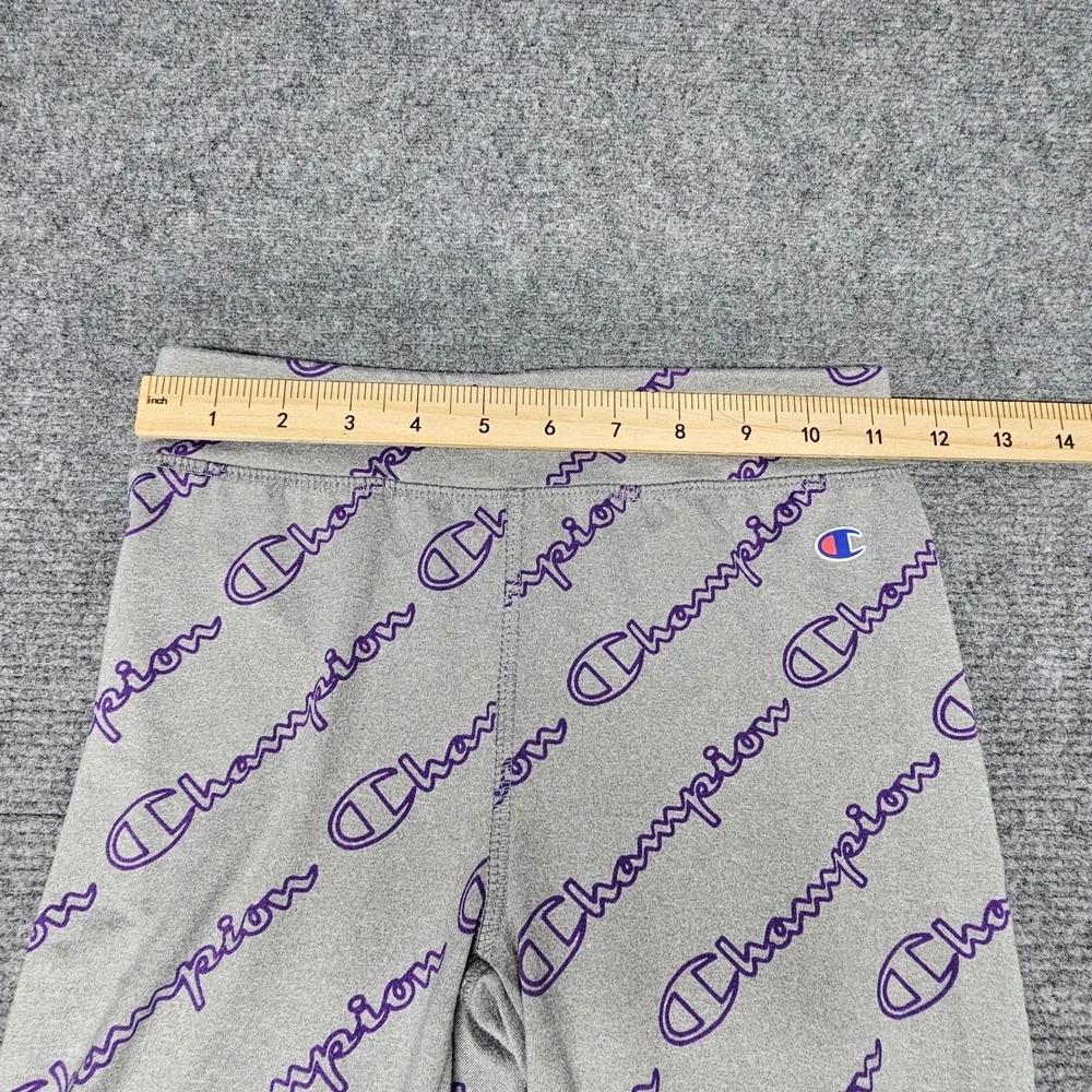 Champion Leggings Girls 10/12 Gray Purple Script Logo Retro Athletic Y2K Boho